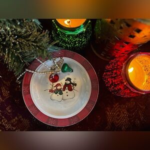 Royal Seasons Stoneware Snowmen couple holiday plate/ trinket dish EUC